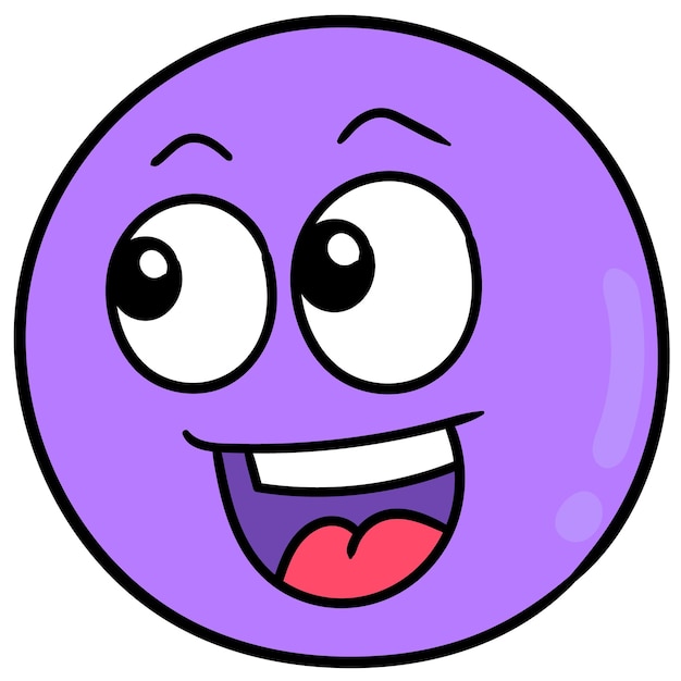 Purple ball head with a seductive laugh face, vector illustration carton emoticon. doodle icon drawing