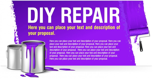 Vector purple banner for advertising diy repair with paint bank.