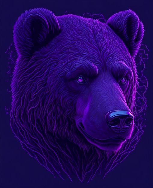 Un orso viola con una faccia blu.