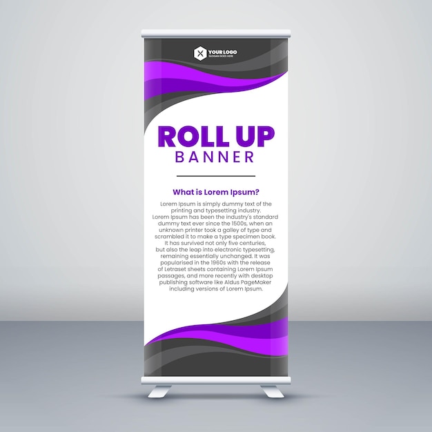 purple and black roll up banner design