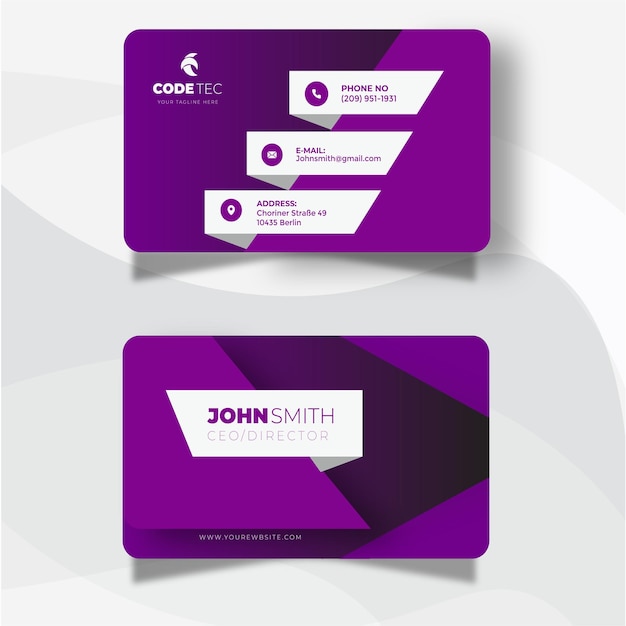 Фиолетовый черный белый современный шаблон визитной карточки с профессиональным видом