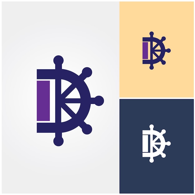 A purple and blue boat logo with the letter d on it.