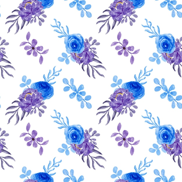 Purple blue floral watercolor seamless pattern