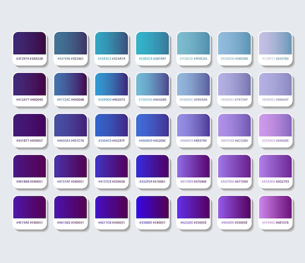 Vector purple and blue gradient color palette with hex