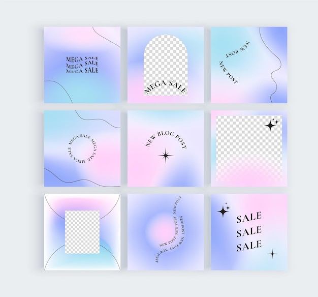 Purple blue and pink blur gradient templates for social media posts
