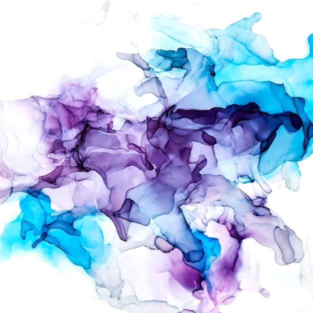 Vector purple and blue shades watercolor background, wet liquid, hand drawn vector watercolor texture