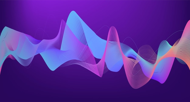 Purple blue sound wave line curve on dark background. element for theme technology futuristic vector