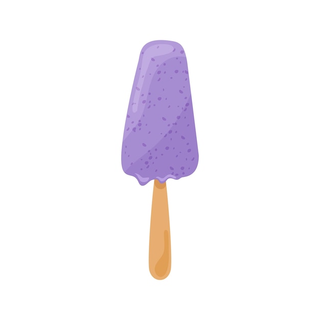 Purple blueberry berry ice cream on a stick flat Sweet frozen dessert with berry pieces natural cooling snack Doodle sloppy style sticker label dairy summer kids holiday for business craft isolated