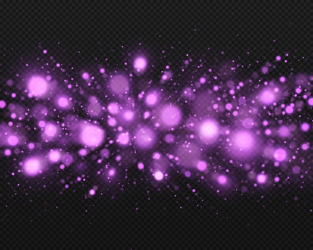 Vector purple blurred lights, bokeh and particles. glitter light background.