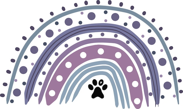 Vector purple boho style rainbow with little dog paw