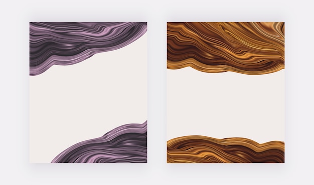 Vector purple and brown liquid ink design cover set