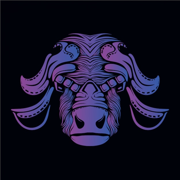 Purple buffalo head illustration