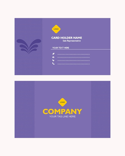 A purple business card that says company name.