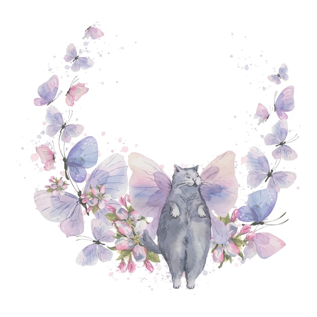 Purple butterfly Handdrawn watercolor illustration Isolated object on a white background for decoration and design