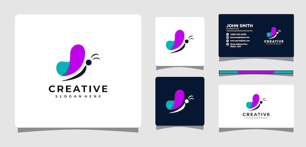 Шаблон логотипа purple butterfly с вдохновением для дизайна визитных карточек