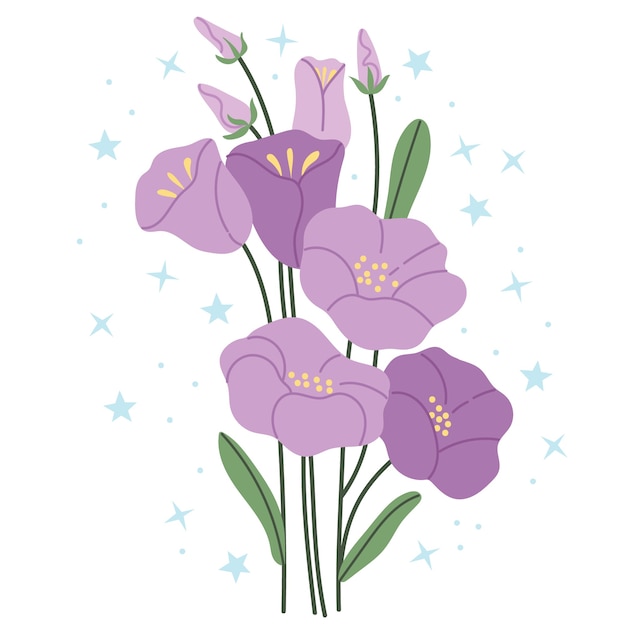 Campanula viola su sfondo bianco illustrazione semplice.