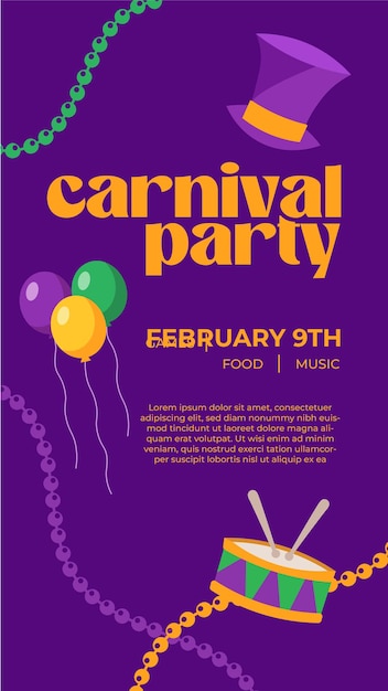 Vector purple carnival party social media vertical template