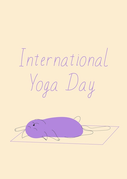 Purple Cat Meditating International yoga day Vector