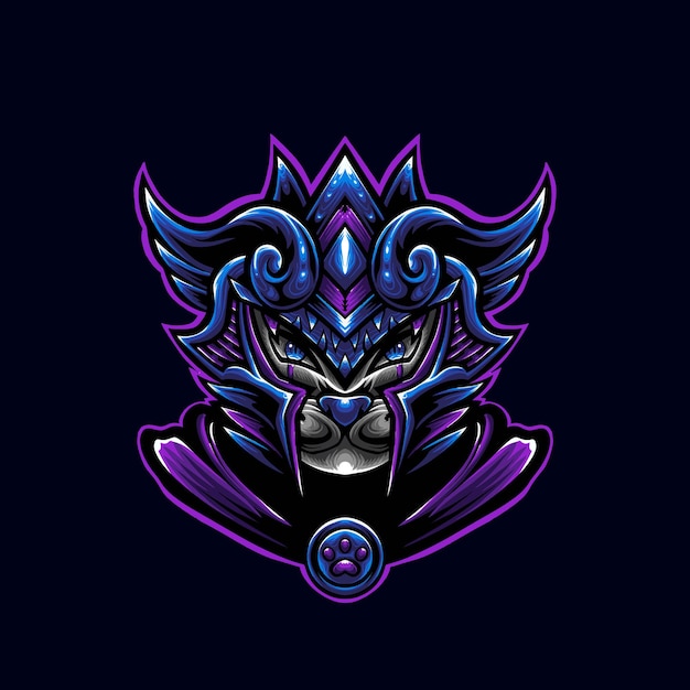 Purple Cat Warrior Logo Mascot Illustrator