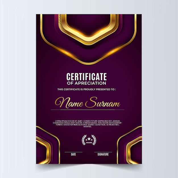 Purple certificate design template