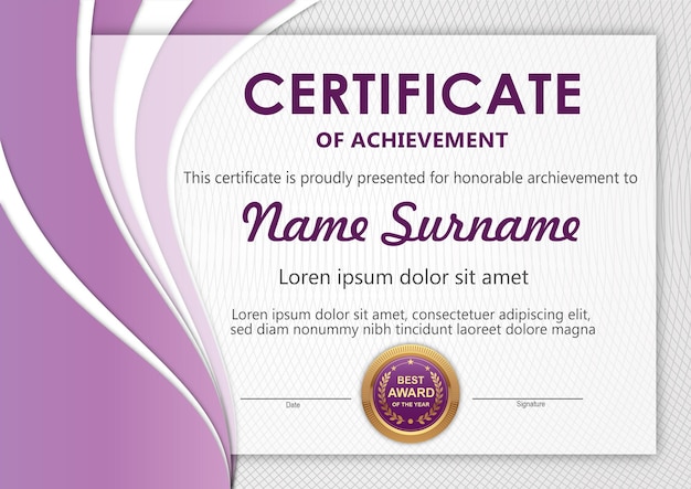 Purple certificate template