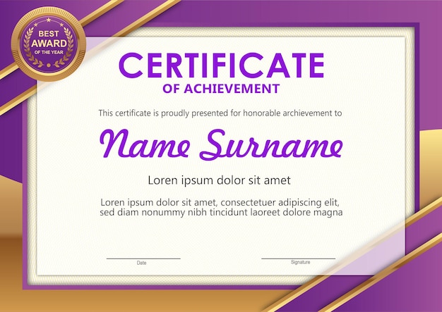 Purple certificate template