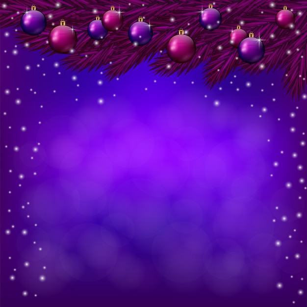 Vector purple christmas background with purple baubles