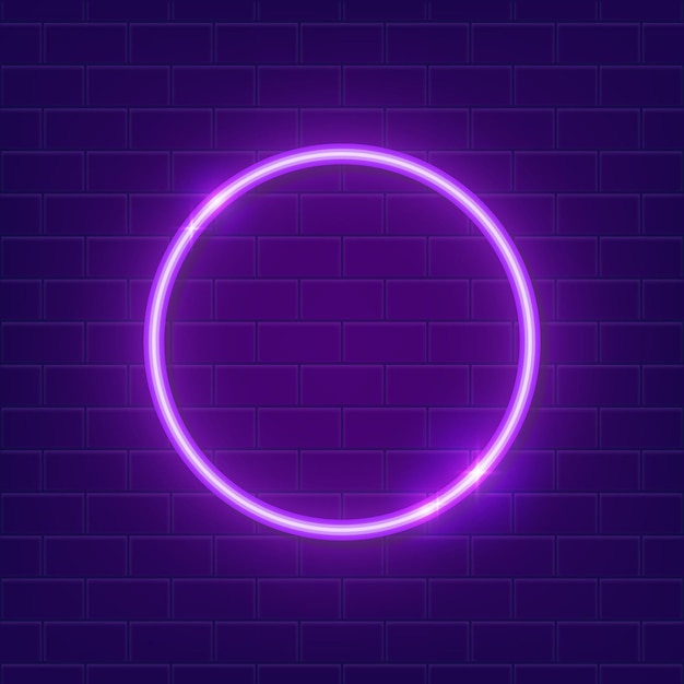 Purple circle neon sign with brick wall background