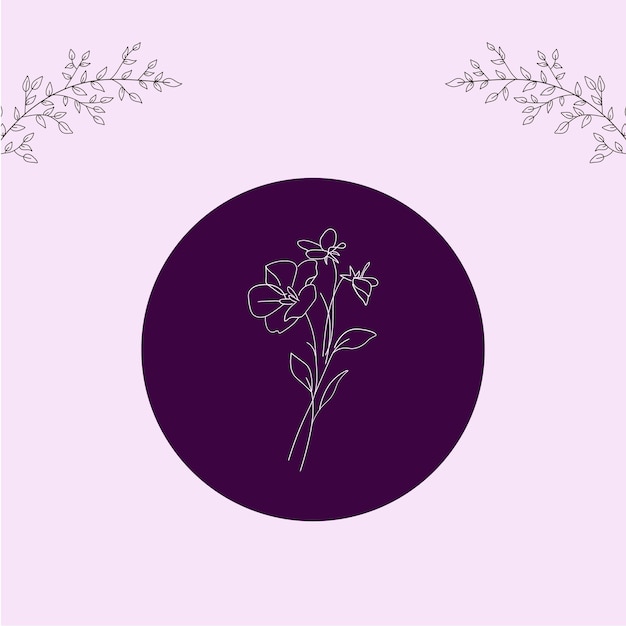 Vettore un cerchio viola con sopra un fiore