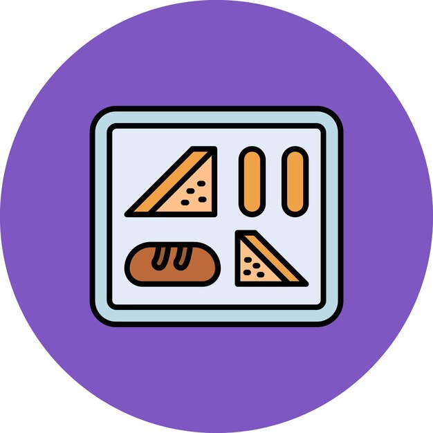 Vector a purple circle with a picture of a hot dog and a piece of bread