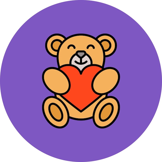 Vector a purple circle with a teddy bear holding a heart