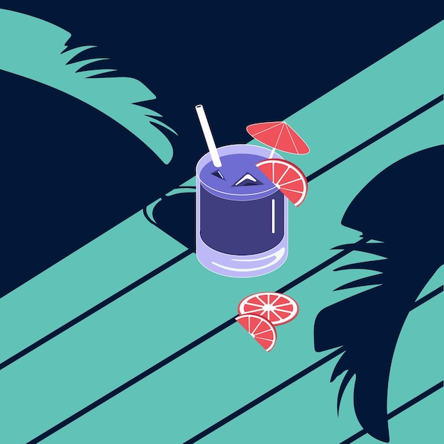 Purple Cocktail with Orange Slice and Straw Vector