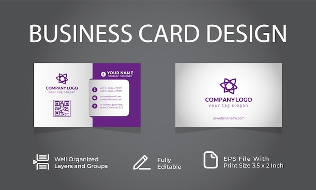 Vector purple color business card template vector illustration