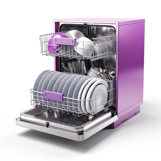 Вектор Фиолетовый цвет посудомоечная машина 3d вектор белый фон изолирован