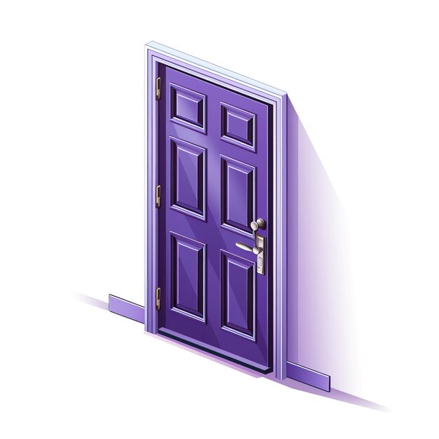 Вектор Фиолетовый цвет дверь изометрический вектор белый фон изола
