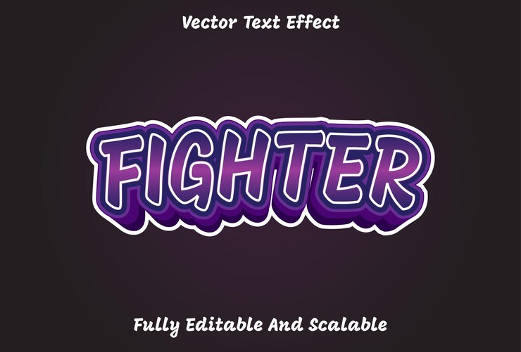 Vector purple color fighting text effect editable for games
