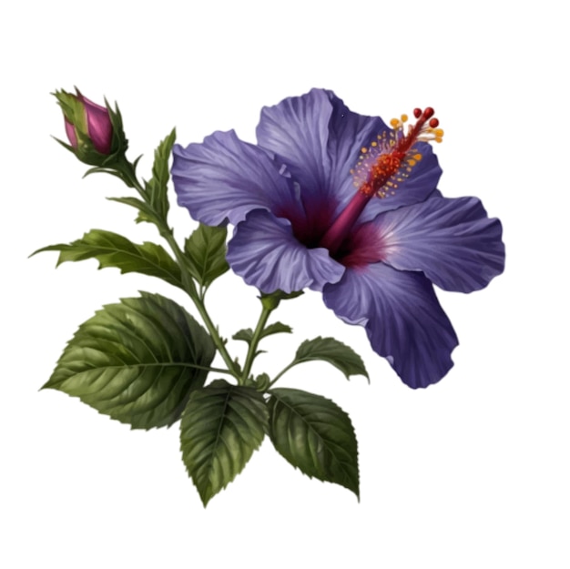 purple color Hibiscus flower isolated on white background