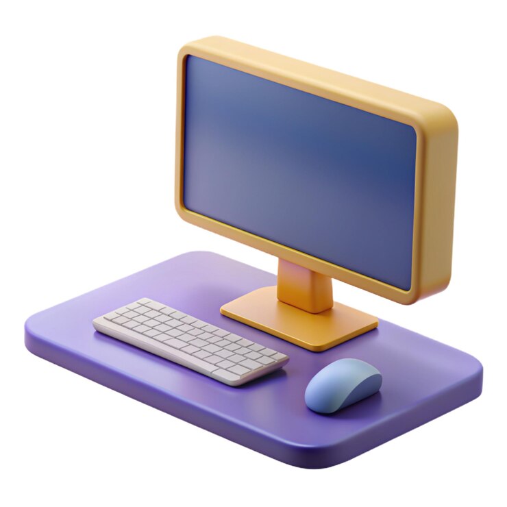 Vector a purple computer desk with a keyboard and mouse on it