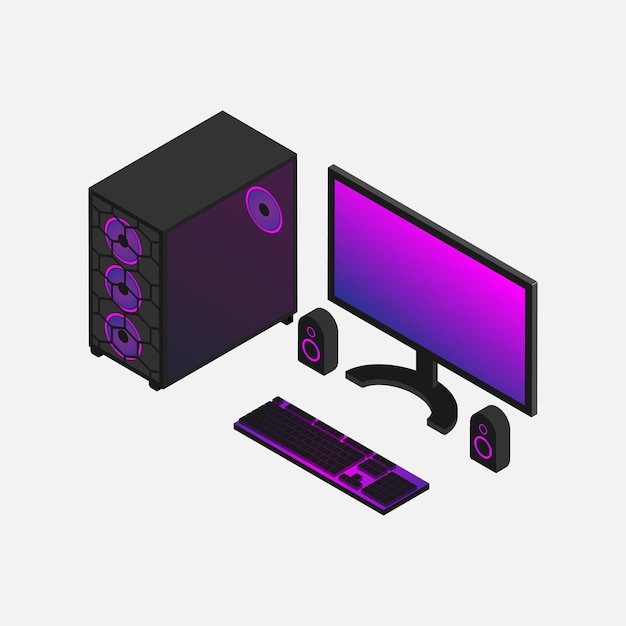 Vector purple computer gaming set