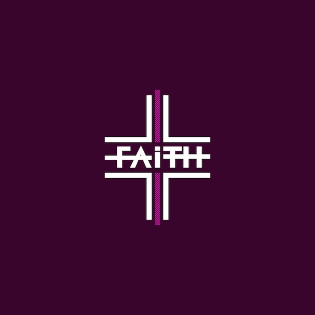 信仰という言葉が書かれた紫の十字架。