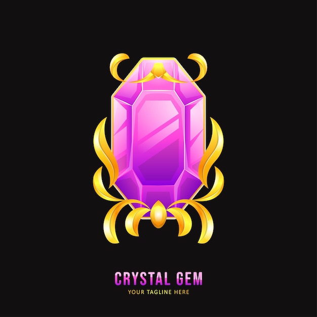 Purple crystal gemstone badge with ornament border