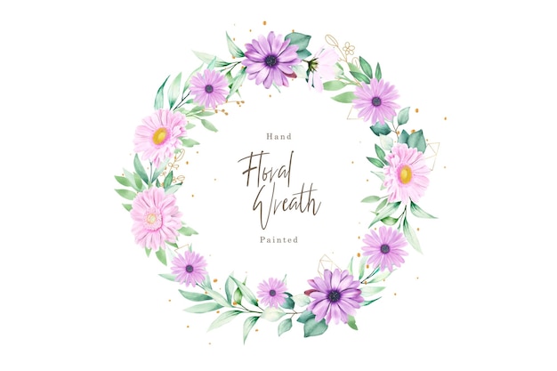 purple daisy floral wreath illustration