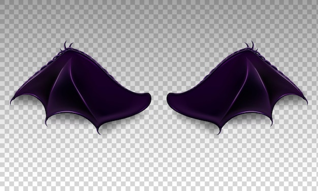 Purple devil vampire dragon or bat wings isolated on transparent background realistic dark wings