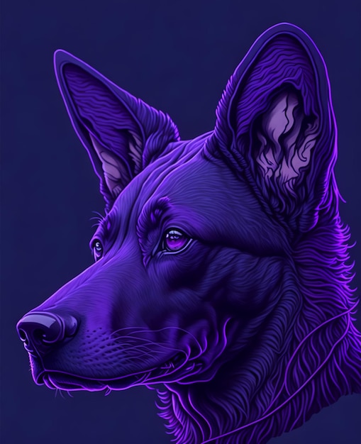 Purple dog portrait on a blue background