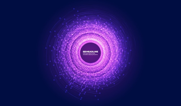 Purple dots and lines glow on a spiral abstract vector background