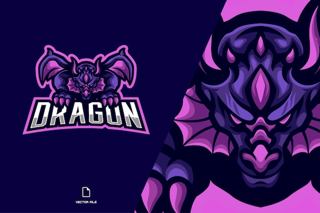 purple dragon mascot esport logo for game team