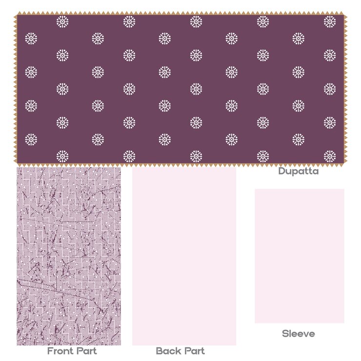 वेक्टर purple dupatta with floral pattern and matching fabric parts