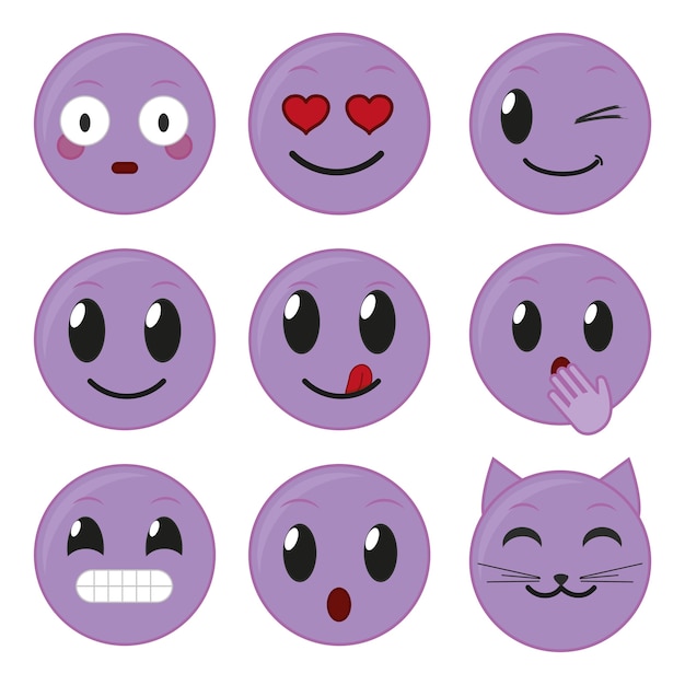 Set di icone emoticon viola