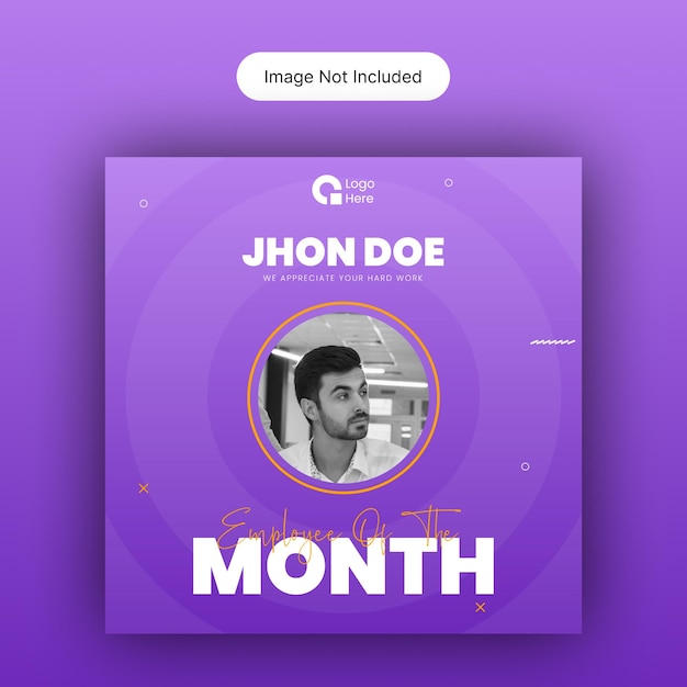 A purple employee of the month post with a photo of a man