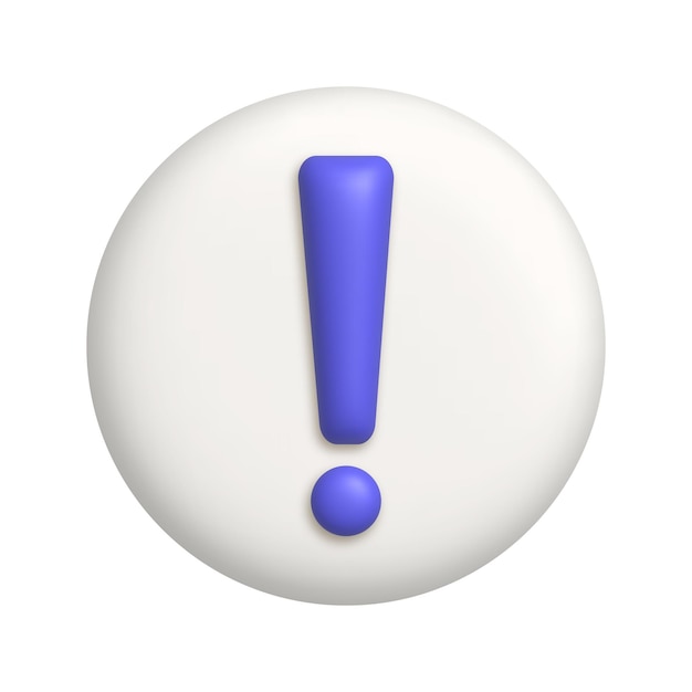 Purple exclamation mark on white button Attention or caution sign icon 3d realistic design element